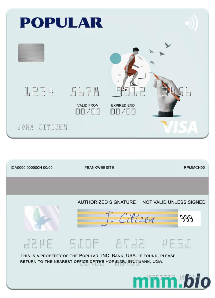 USA Popular, Inc. Bank przykład karty visa w formacie PSD